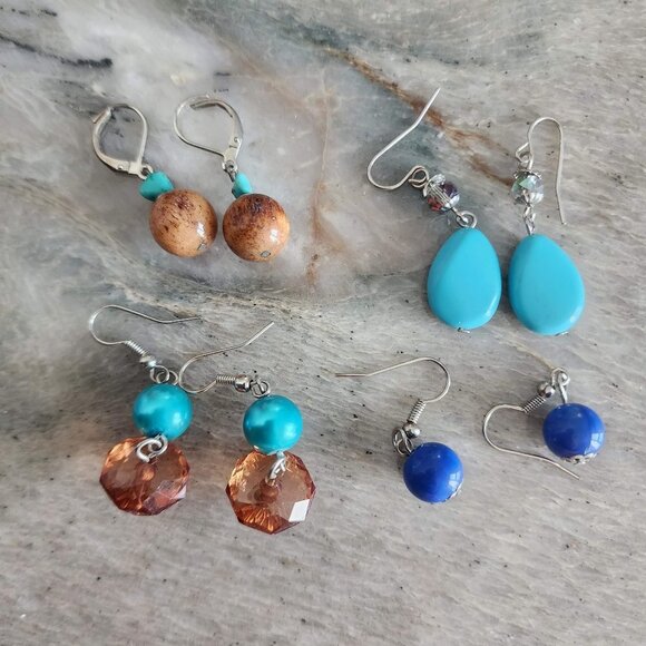 Shades of blue and amber drop dangle earring bundle - Picture 1 of 8
